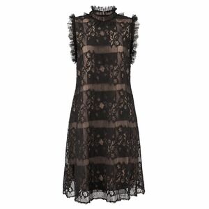 M.S.S.P. Black Lace Witchy Sheath Dress Ruffle Neck Sleeveless Party Girl Size M